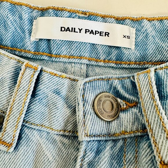 DAILY PAPER ZELA MONOGRAM ASYMMETRICAL MID BLUE OMBRE MINI DENIM JEAN SKIRT - Picture 4 of 6